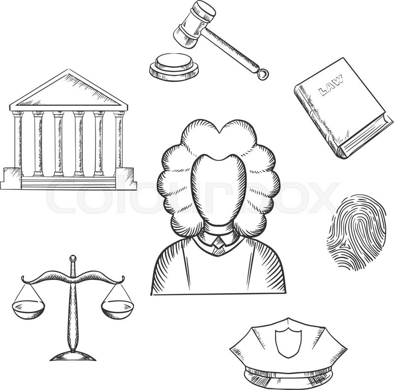 800x793 Law And Justice Sketch Icons Surrounding A Lawyer With A - Justice Sketch