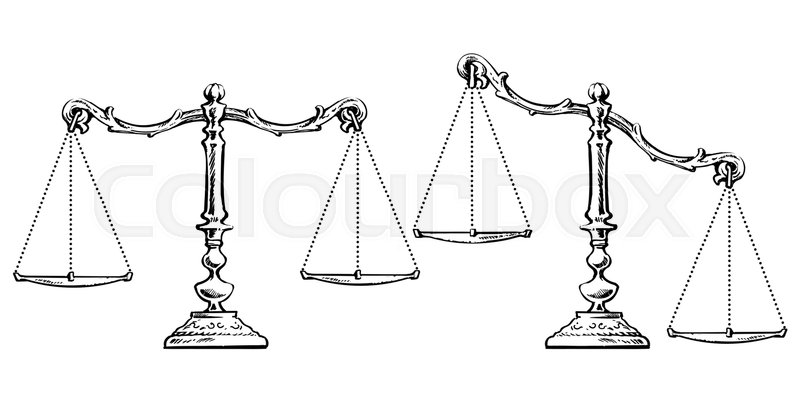 800x400 Sketch Of Scales Balanced And Unbalanced. Scales Of Justice. Black - Justice Sketch