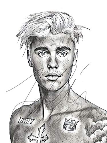 374x500 Justin Bieber Sketch Drawing Print Poster Hand Drawn Pencil Singer - Justin Bieber Sketch