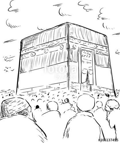 418x500 Outline Of People Around The Kaaba In Mecca Stock Image And - Kaba Sketch