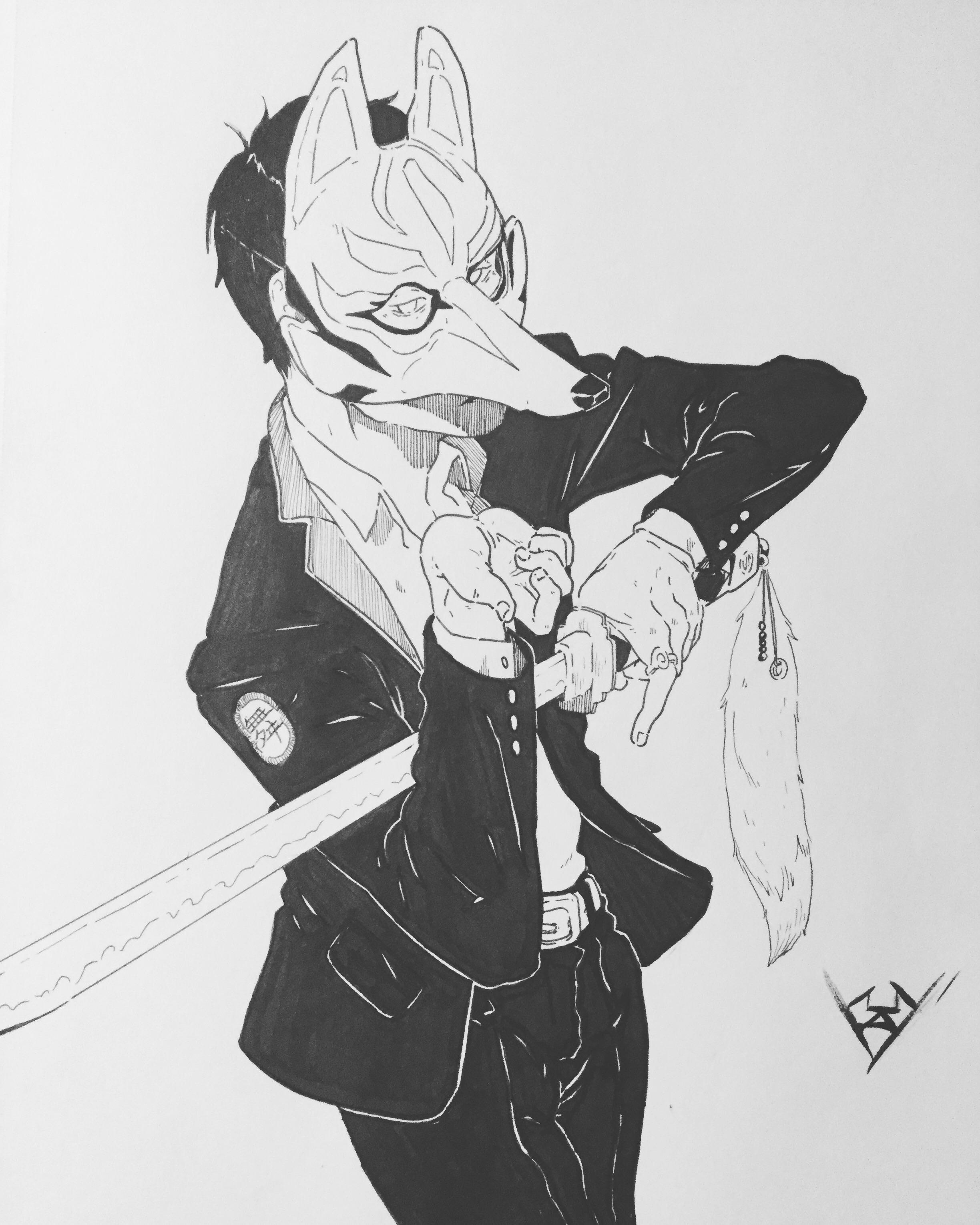 2448x3060 Fox Kabuki Drawing - Kabuki Sketch