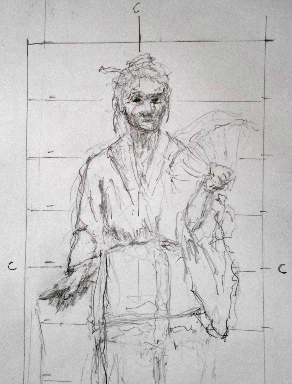 1218x1600 Laramie Art Guild Kabuki Gesture Sketch In Pencil - Kabuki Sketch