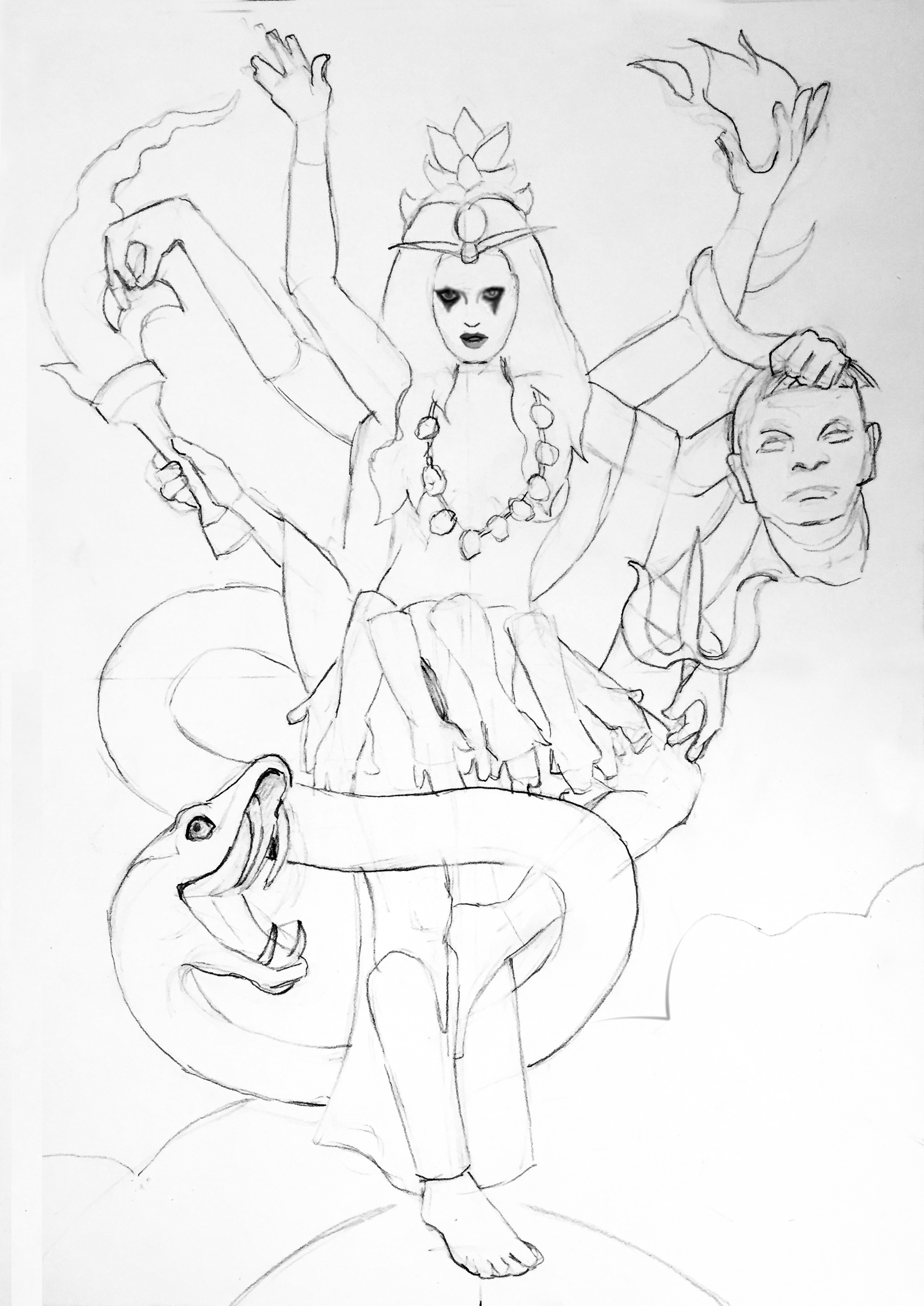 2016x2848 Kali Upward Goddess - Kali Sketch