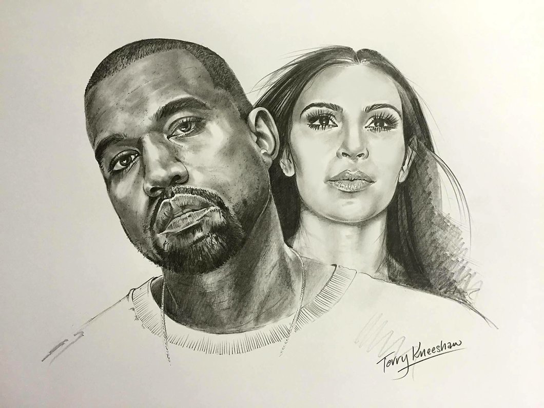1060x795 Kanye West And Kim Kardashian Print Terry Kneeshaw Art - Kanye West Sketch