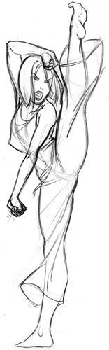156x500 Sketch Karate Pose - Karate Sketch