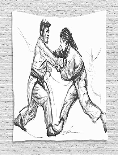 382x500 Ambesonne Asian Tapestry, Karate Eastern Martial Arts - Karate Sketch
