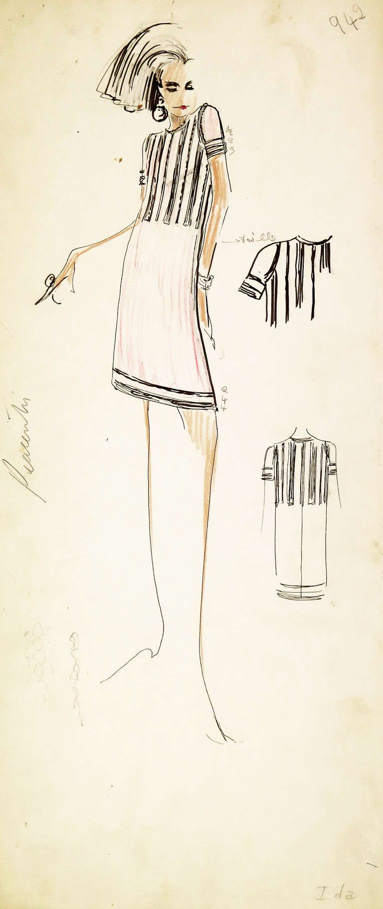 768x1824 Original Karl Lagerfeld Fashion Drawings, Circa 1965 The Kaiser - Karl Lagerfeld Sketches