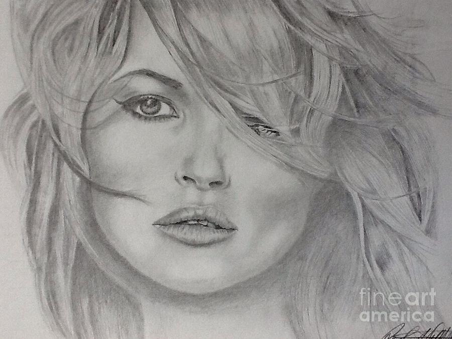 900x675 Kate Moss Fashion Model Drawing By Robert Monk - Kate Moss Sketch