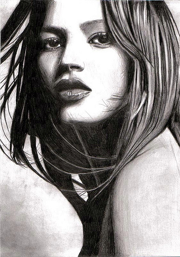 351x500 Kate Moss. Pencil Drawing. - Kate Moss Sketch