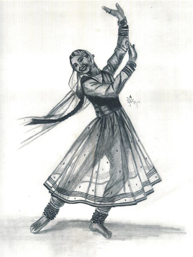 675x900 Kathak Dancer Drawing By Bobby Dar - Kathak Sketch