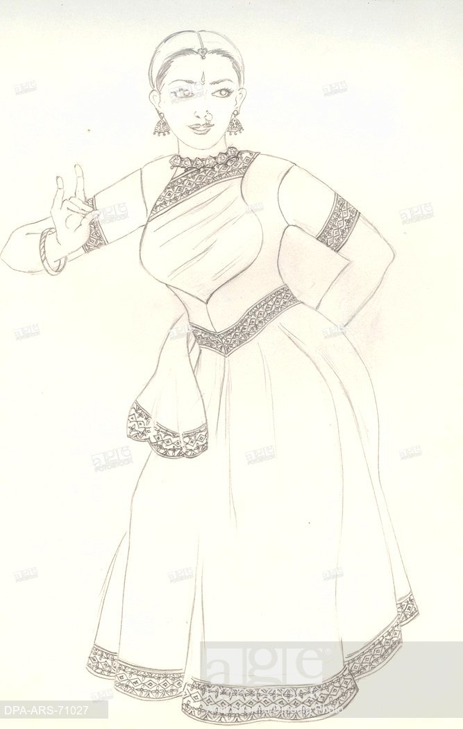 667x1049 Painting , Illustration , Drawing Color Of Indian Woman Doing - Kathak Sketch