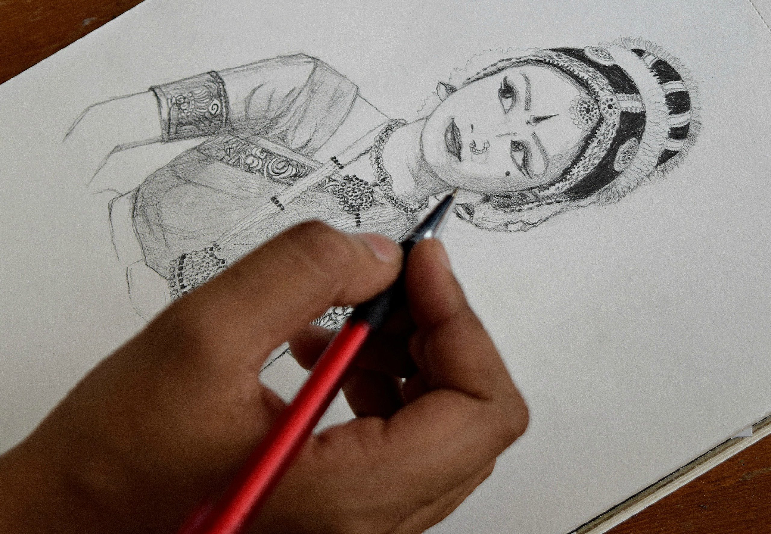 2561x1773 Pencil Sketch (Classical Dancer) - Kathak Sketch