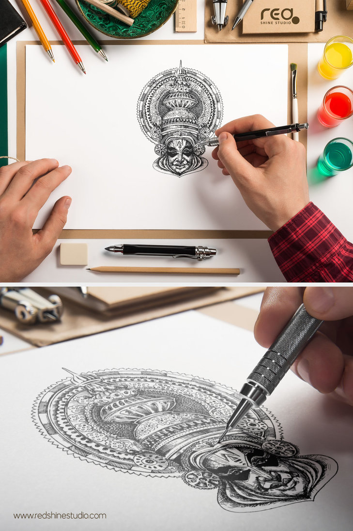 729x1095 Kathakali Dancer Sketch By Redshinestudio - Kathakali Sketch
