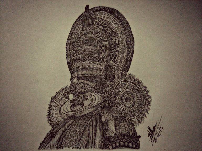 770x578 Kathakali Drawing By Eldhose Reji Saatchi Art - Kathakali Sketch