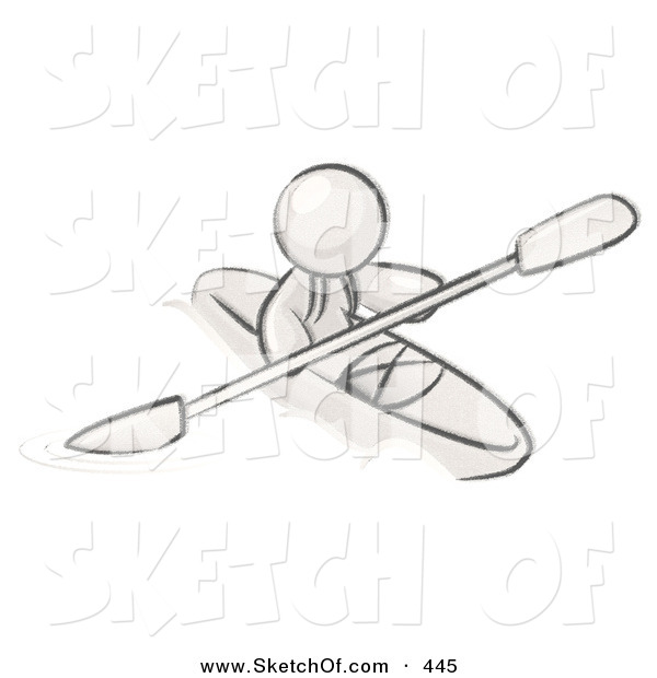 600x620 Drawing Of A Sketched Design Mascot Person Paddling Down A River - Kayak Sketch