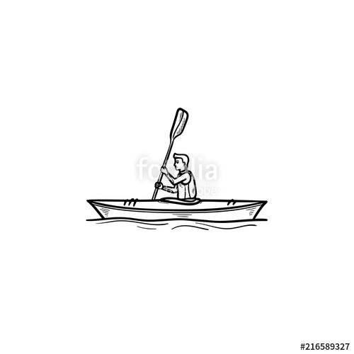500x500 Man Riding Canoe Hand Drawn Outline Doodle Icon. Water Sport - Kayak Sketch