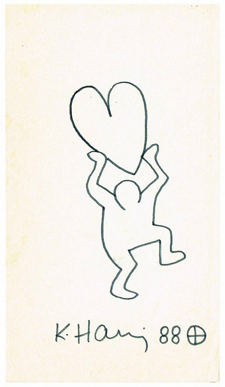 750x1290 Keith Haring Sketch Man With Heart. - Keith Haring Sketches