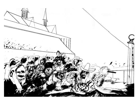585x412 Hunter S. Thompson, Ralph Steadman And The Kentucky Derby Out Of - Kentucky Derby Sketch