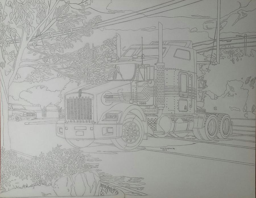 900x696 Kenworth T800 Drawing By Henry Hargrove Jr - Kenworth Sketch