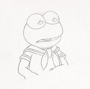 300x297 Walt Disney Muppet Babies Kermit Animation Drawing Matted Art Jim - Kermit Sketch