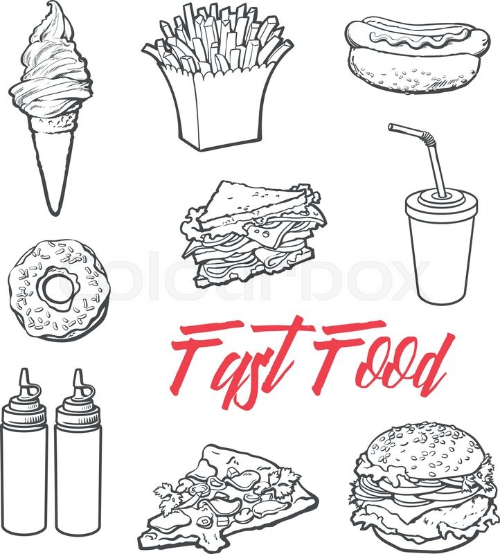 722x800 Set Fast Food Meal, Vector Sketch Hand Drawn Elements Of Fast Food - Ketchup Sketch