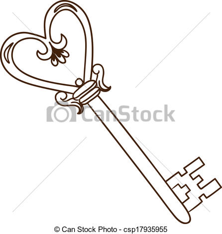 446x470 Romantic Heart Shaped Key Isolated On White. Sketch Illustration. - Key Sketch