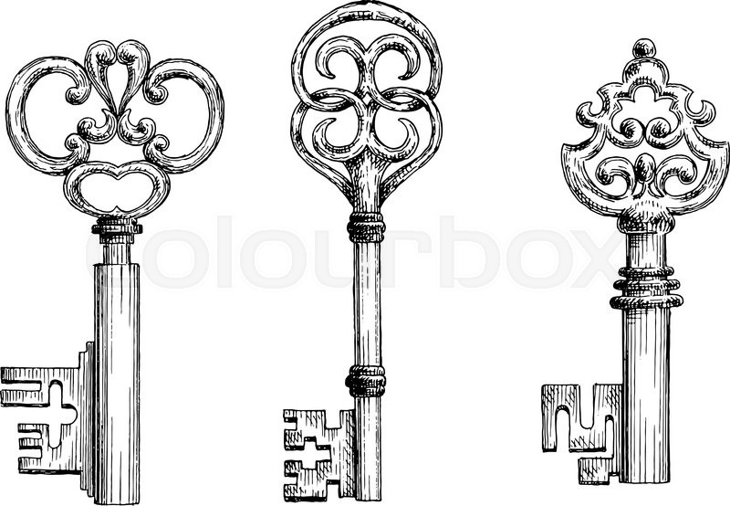 800x554 Isolated Vintage Medieval Key Skeletons In Sketch Style. For - Key Sketch