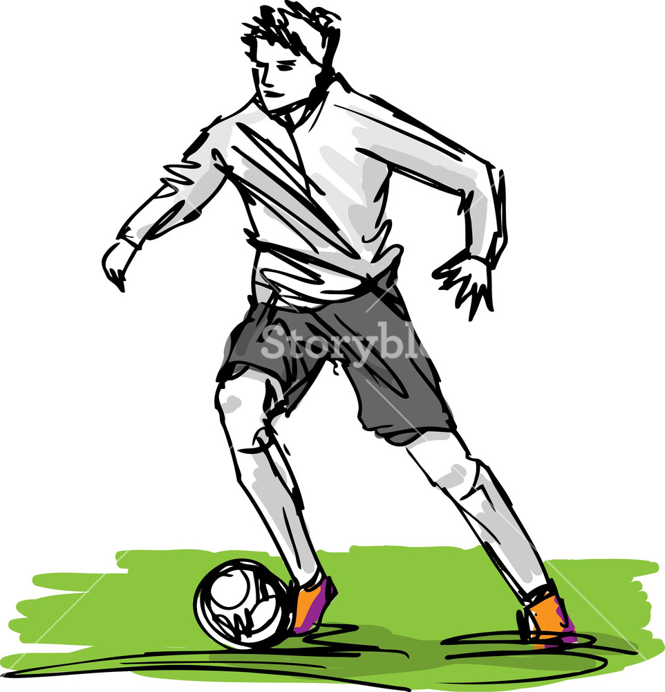 962x1000 Sketch Of Soccer Player Kicking Ball. Vector Illustration Royalty - Kick Sketch