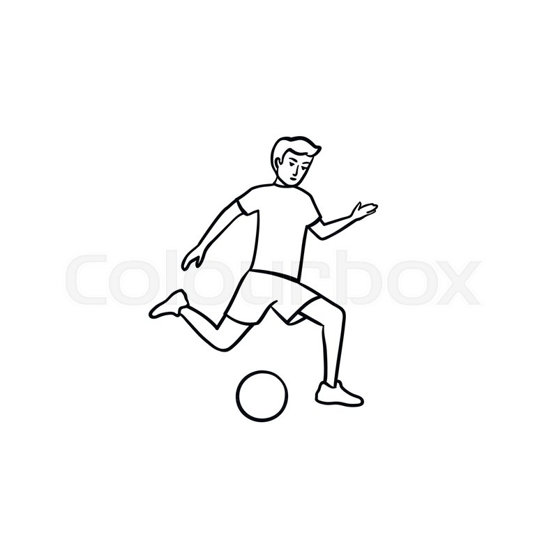 800x800 Soccer Player Kicking Ball Hand Drawn Outline Doodle Icon. Team - Kick Sketch
