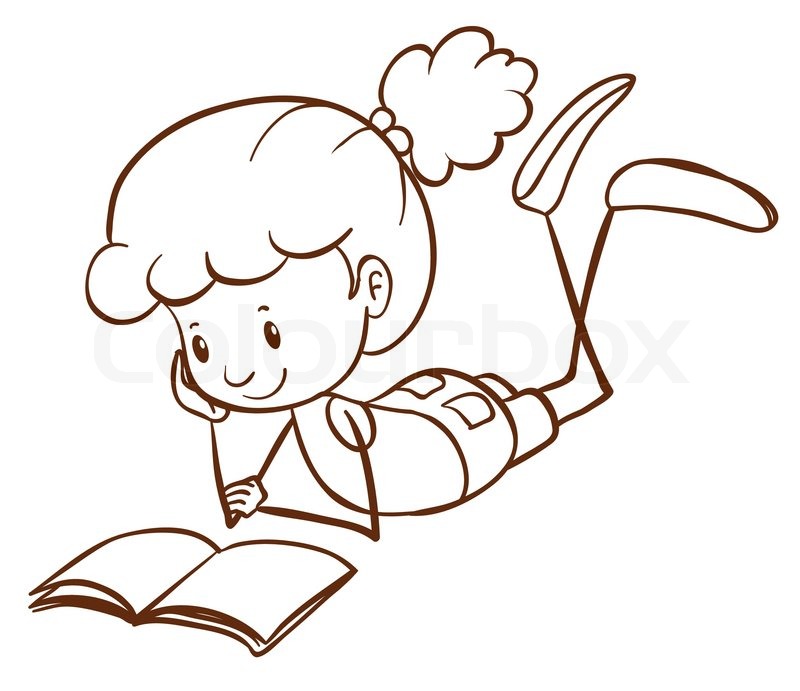 800x691 Illustration Of A Simple Sketch Of A Young Kid Reading On A White - Kid Sketch