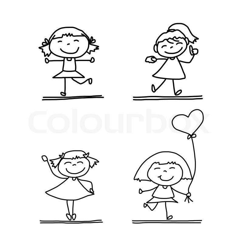 800x800 Hand Drawing Cartoon Happy Kids Stock Vector Colourbox - Kids Cartoon Sketch