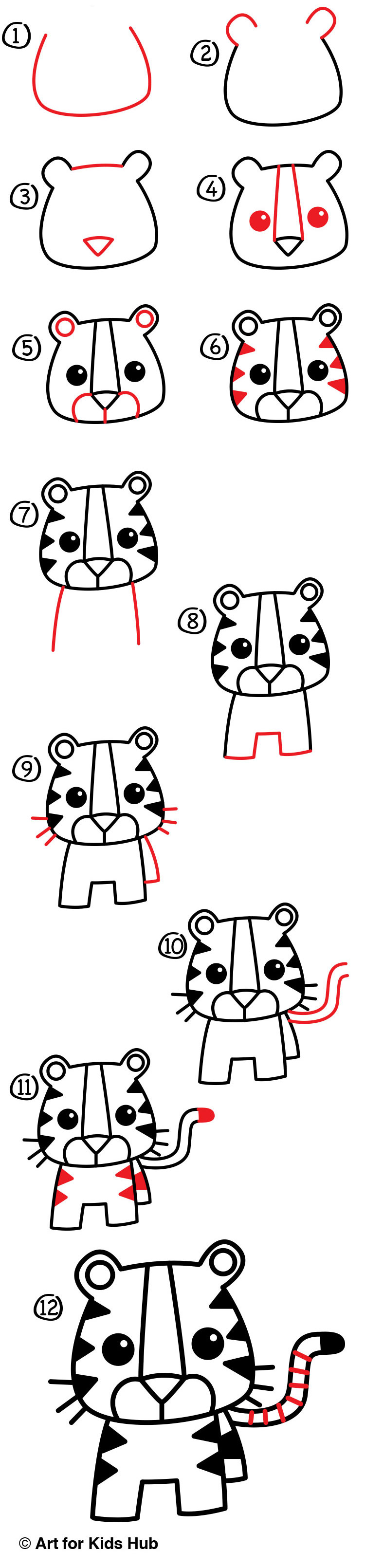 750x3221 How To Draw A Cartoon Tiger - Kids Cartoon Sketch
