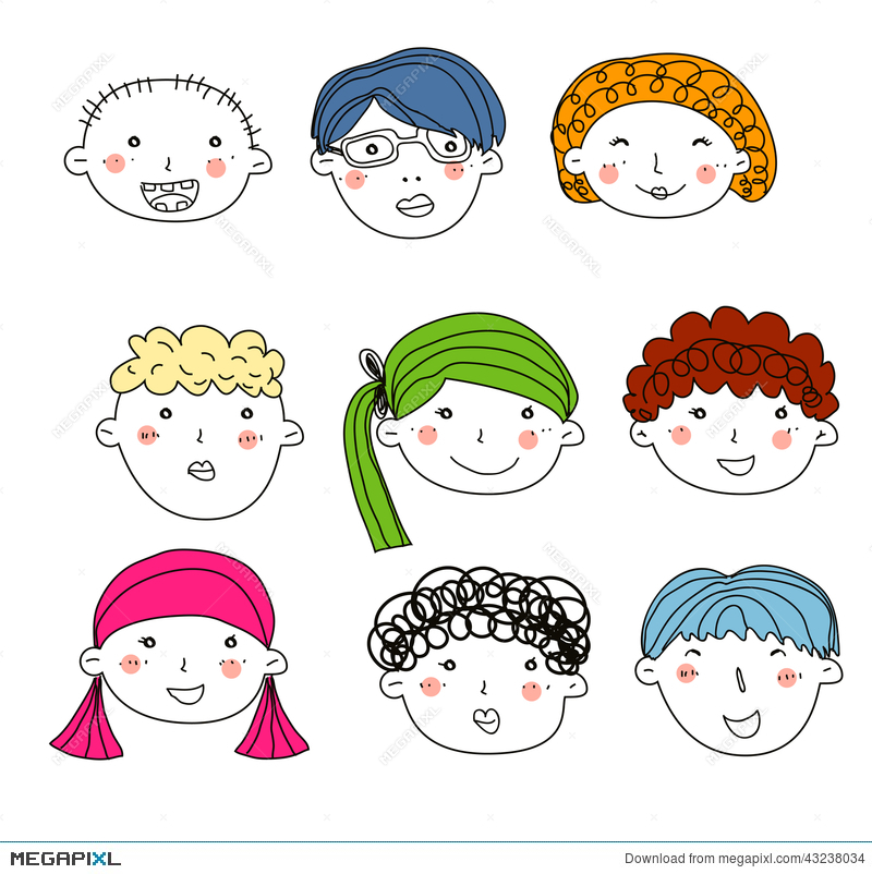 800x802 Kids Face Set Sketch Illustration 43238034 - Kids Face Sketch