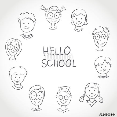 500x500 Hello School. Kids Face Set Sketch Stock Image And Royalty Free - Kids Face Sketch