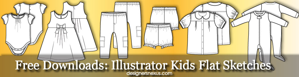 1004x260 Free Illustrator Fashion Flat Sketches Childrens Apparel - Kids Fashion Sketch