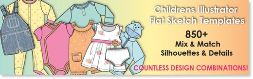 520x163 Kids Illustrator Flat Fashion Sketch Templates - Kids Fashion Sketch
