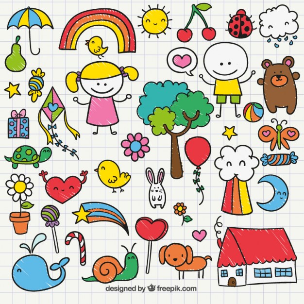 626x626 Cute Childrens Drawing Vector Free Download - Kids Painting Sketch