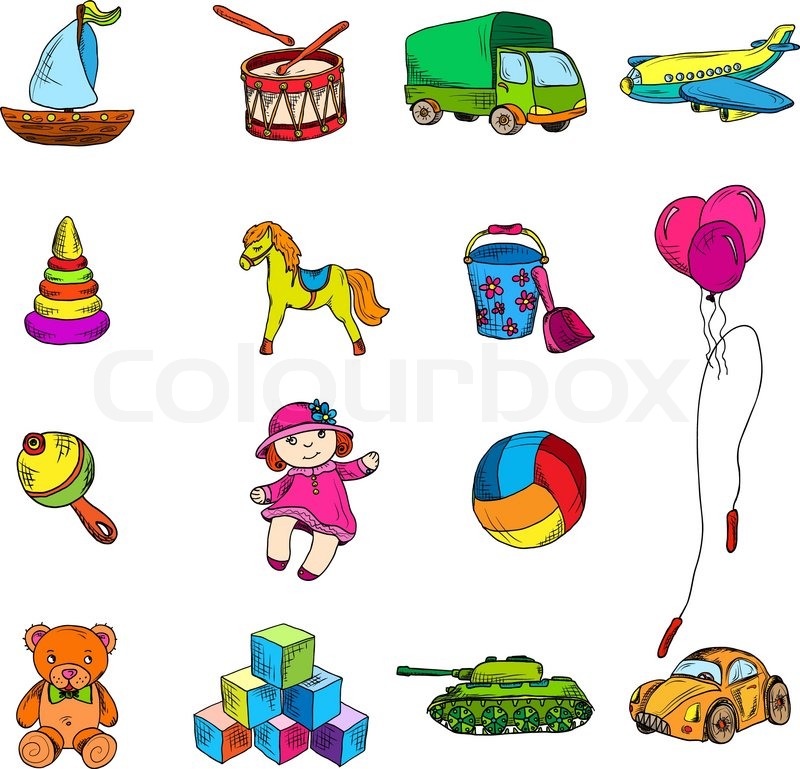 800x769 Vintage Kids Toys Color Sketch Icons Set Of Yacht Drum Truck - Kids Toys Sketch