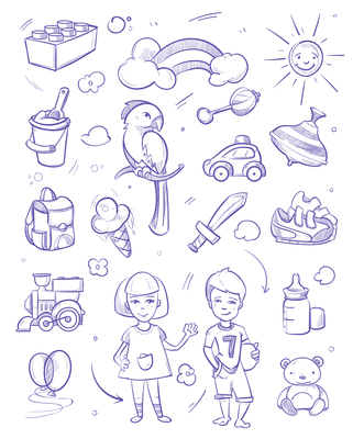 321x400 Doodle Kids Toys Hand Drawing Set Vector Illustration 11785 - Kids Toys Sketch