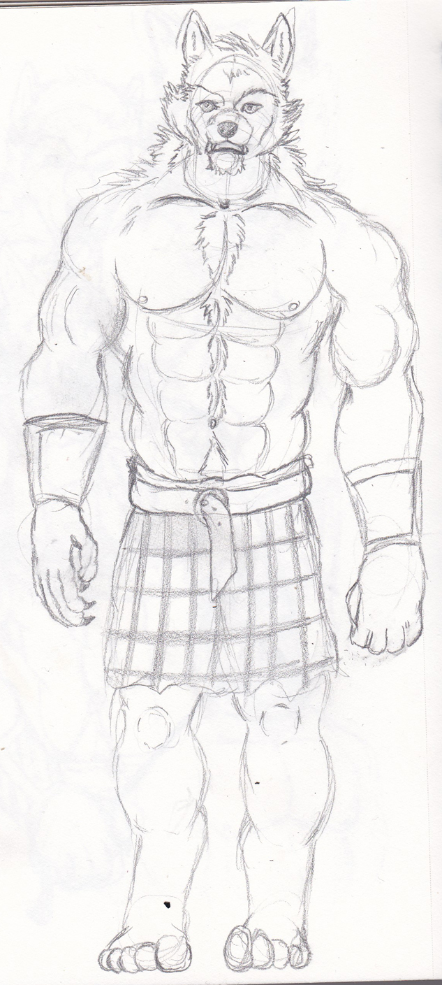 633x1409 Sketch Werewolf In A Kilt Weasyl - Kilt Sketch
