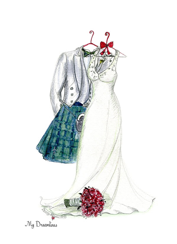600x825 Wedding Dress And Kilt - Kilt Sketch