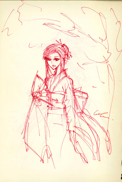400x598 Girl Wearing A Kimono (Sketch) Nobm - Kimono Sketch