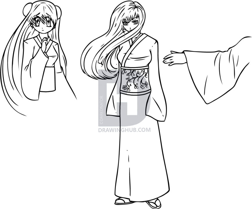 868x720 How To Draw A Kimono, Step By Step, Drawing Guide, By Darkonator - Kimono Sketch