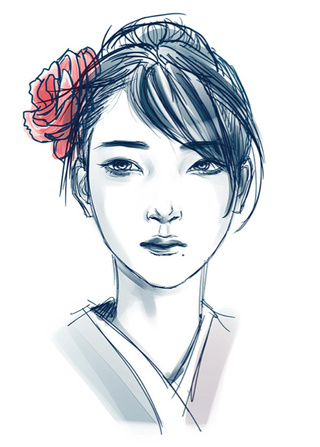 320x447 Camellia - Kimono Sketch