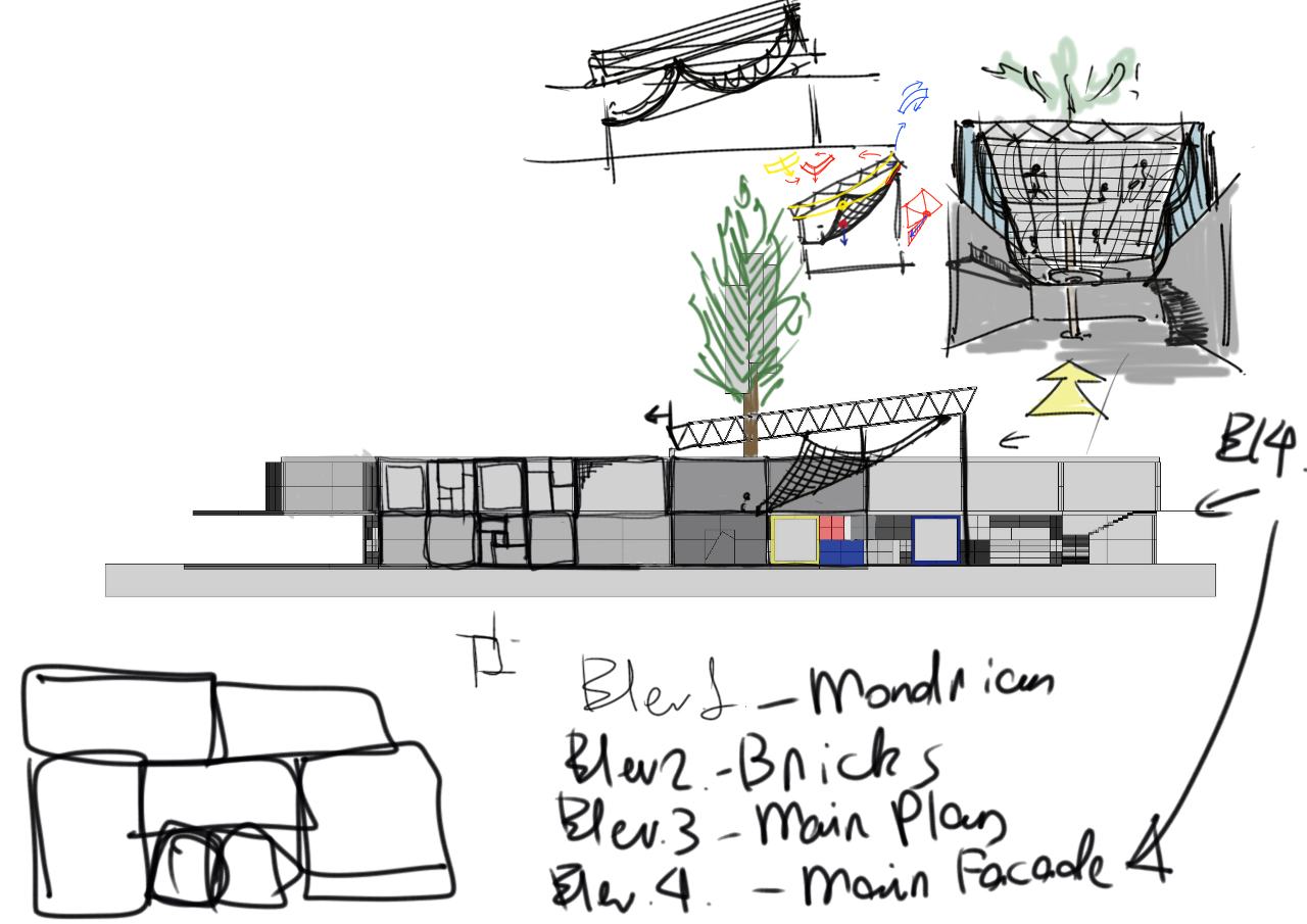 1280x905 Architecture Project Kindergarten Sketch Elevation Conc - Kindergarten Sketch