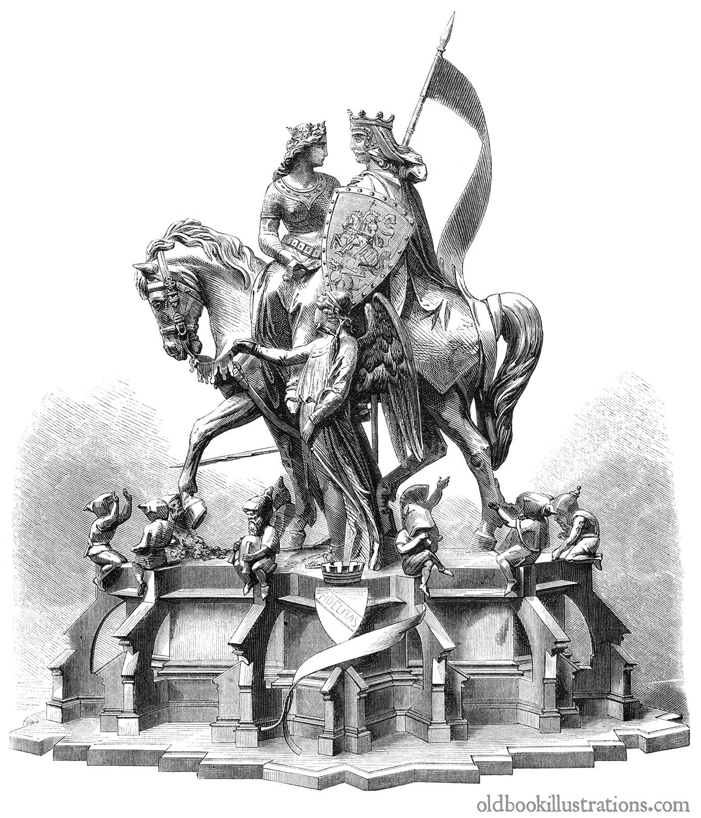 1371x1600 King And Queen On A Horse Old Book Illustrations - King And Queen Sketch