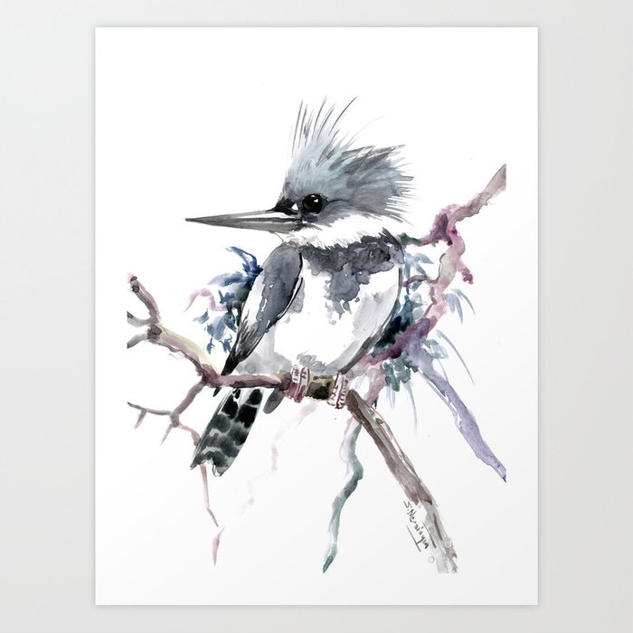 700x700 Belted Kingfisher, Gray Design, Gray Shades, Bird Art Art Print By - Kingfisher Bird Sketches