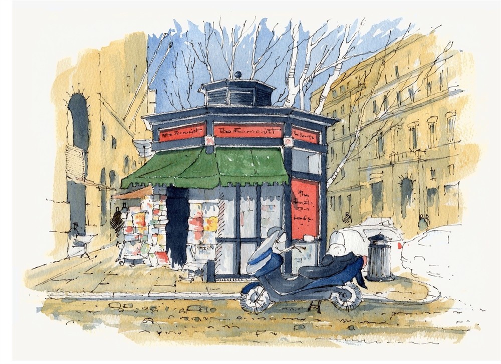 1000x728 Paris Kiosk - Kiosk Sketch