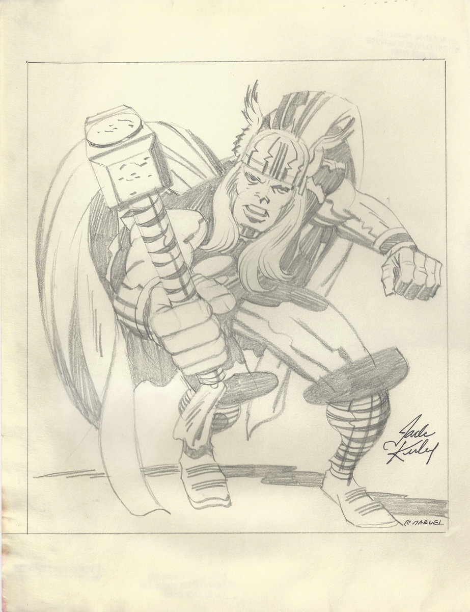 923x1200 Original Signed Pencil Sketch Of Thor By Artist Jack Kirby - Kirby Sketch