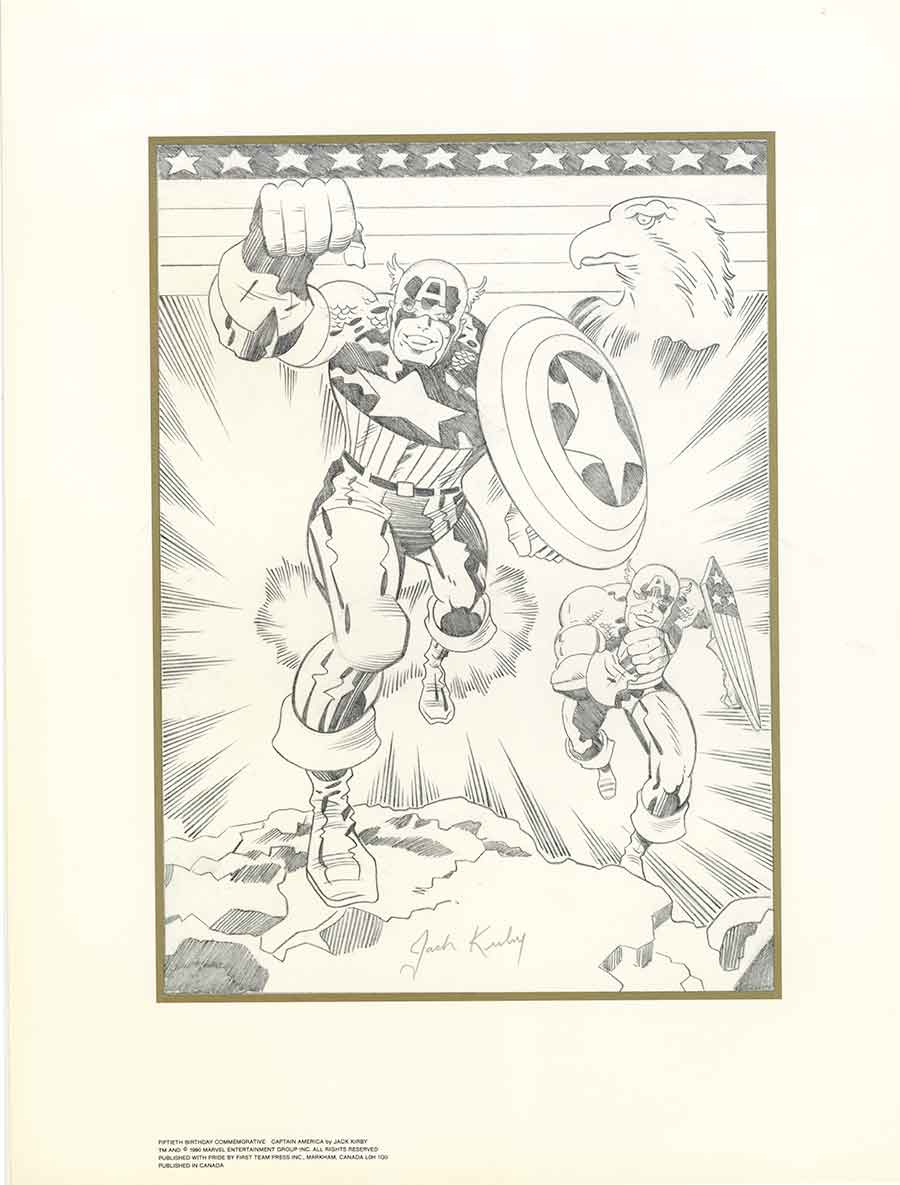 900x1185 Captain America 50th Anniversary Lithograph Signed By Jack Kirby - Kirby Sketch